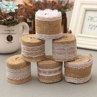 💞 2M ขอบลูกไม้ Edged Burlap ริบบิ้นของตกแต่งชนบทงานฝีมือ DIY