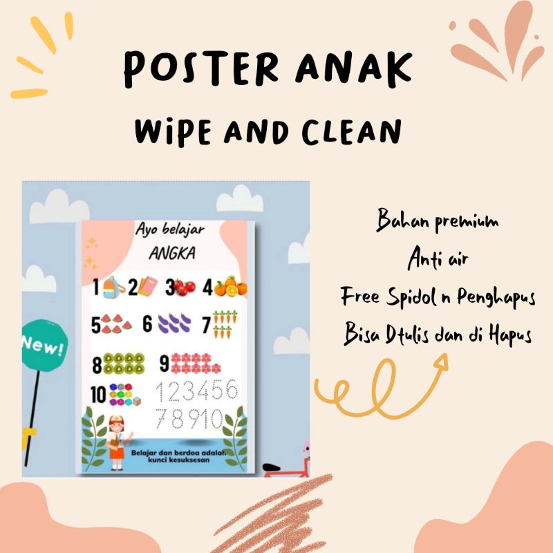 โปสเตอร์การศึกษาระดับอนุบาล PREMIUM WIPE CLEAN CAN BE WITED และ ERASE