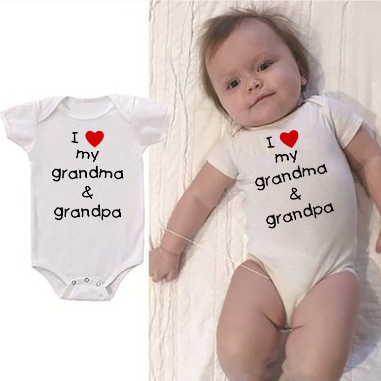 ชุดบอดี้สูทแขนสั้น ลาย I Love My Grandma and Grandpa สําหรับเด็กทารกแรกเกิด