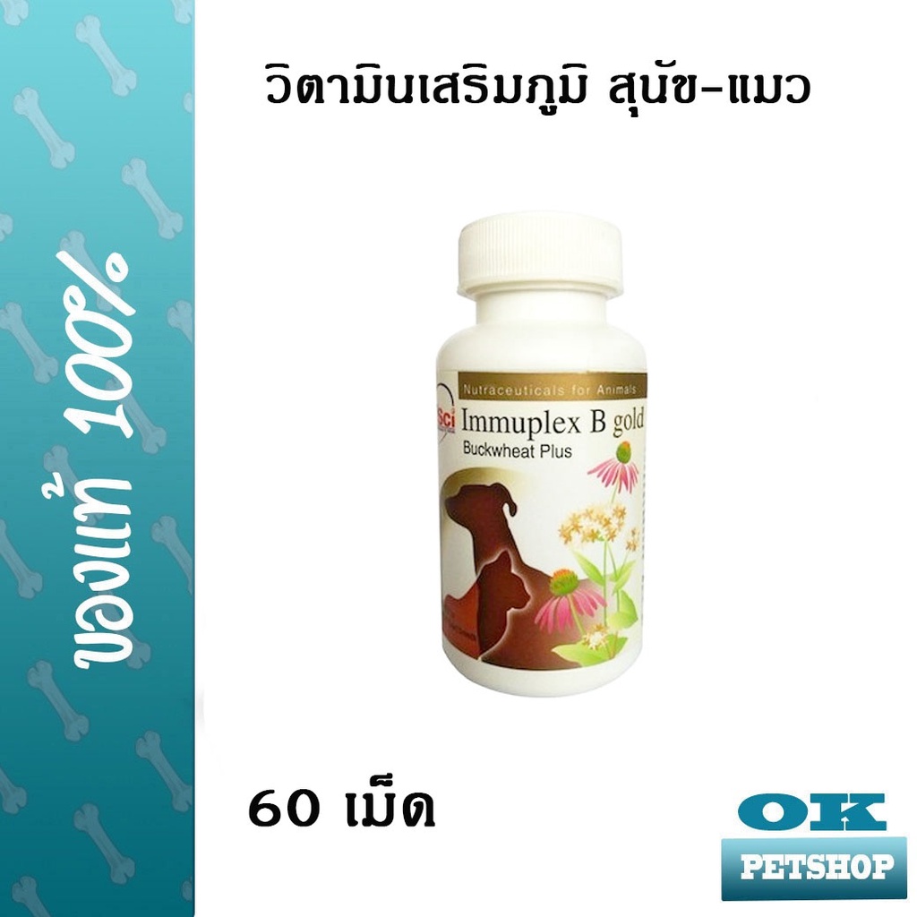 Immuplex B Gold 60 เม็ด วิตามินเสริมภูมิสำหรับสุนัขและแมว ผลิตภัณฑ์เสริมภูมิผลิตจากธรรมชาติ ราคา ถูกที่สุด ดีลบีเคเค