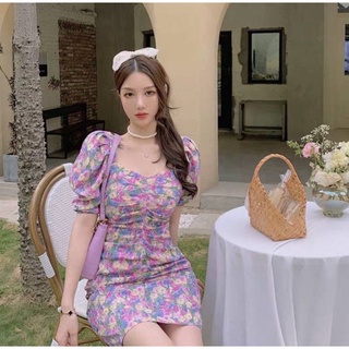 💜💜🌸Purple Flowers Short Dress🌸💜💜ป้ายypy