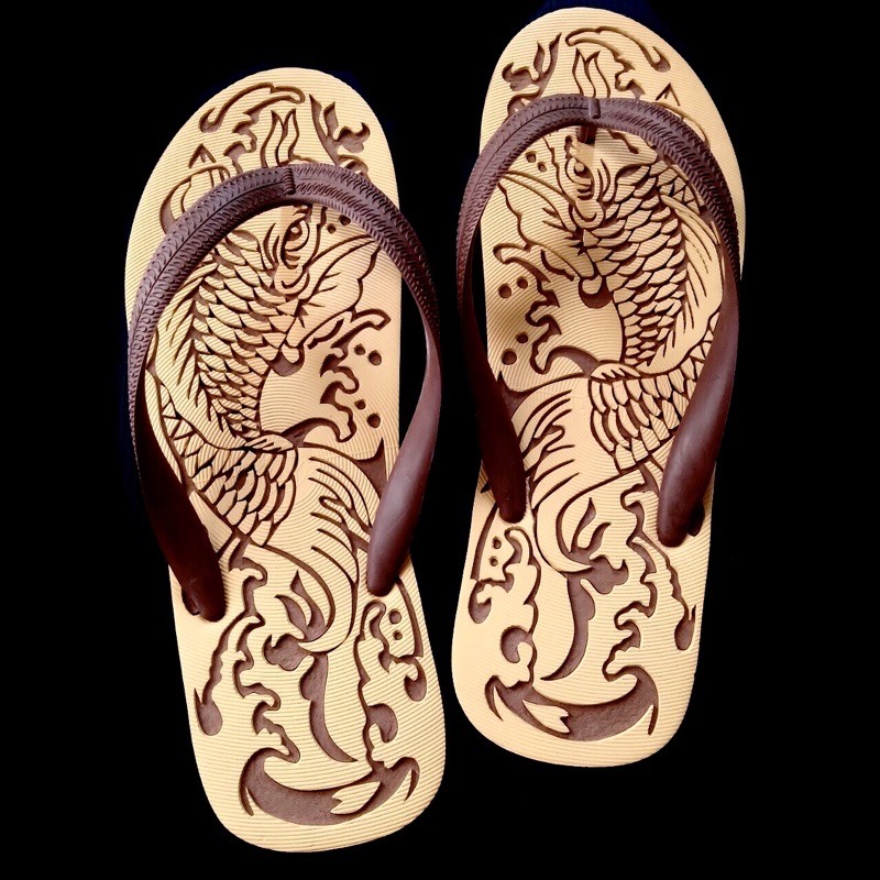 (มีหลายสี)รองเท้าแกะลายช้างดาวแท้100%ปลาคราฟ[HANDMADE]