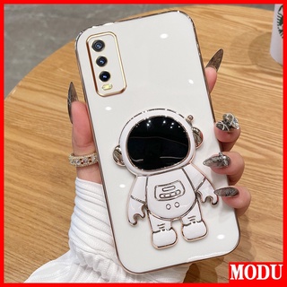 Modu เคสโทรศัพท์มือถือชุบไฟฟ้า ลายนักบินอวกาศ หรูหรา พร้อมขาตั้ง สีมาการอง สําหรับ Vivo Y20 Y20i Y20S G Y12S 2021Y Y20A Y12A Vivo 2026