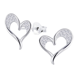 SILVER THAI Heart stud earrings silver Inlay cubic zirconiaต่างหูสตั๊ดหัวใจสีเงิน Inlay cubic zirconia