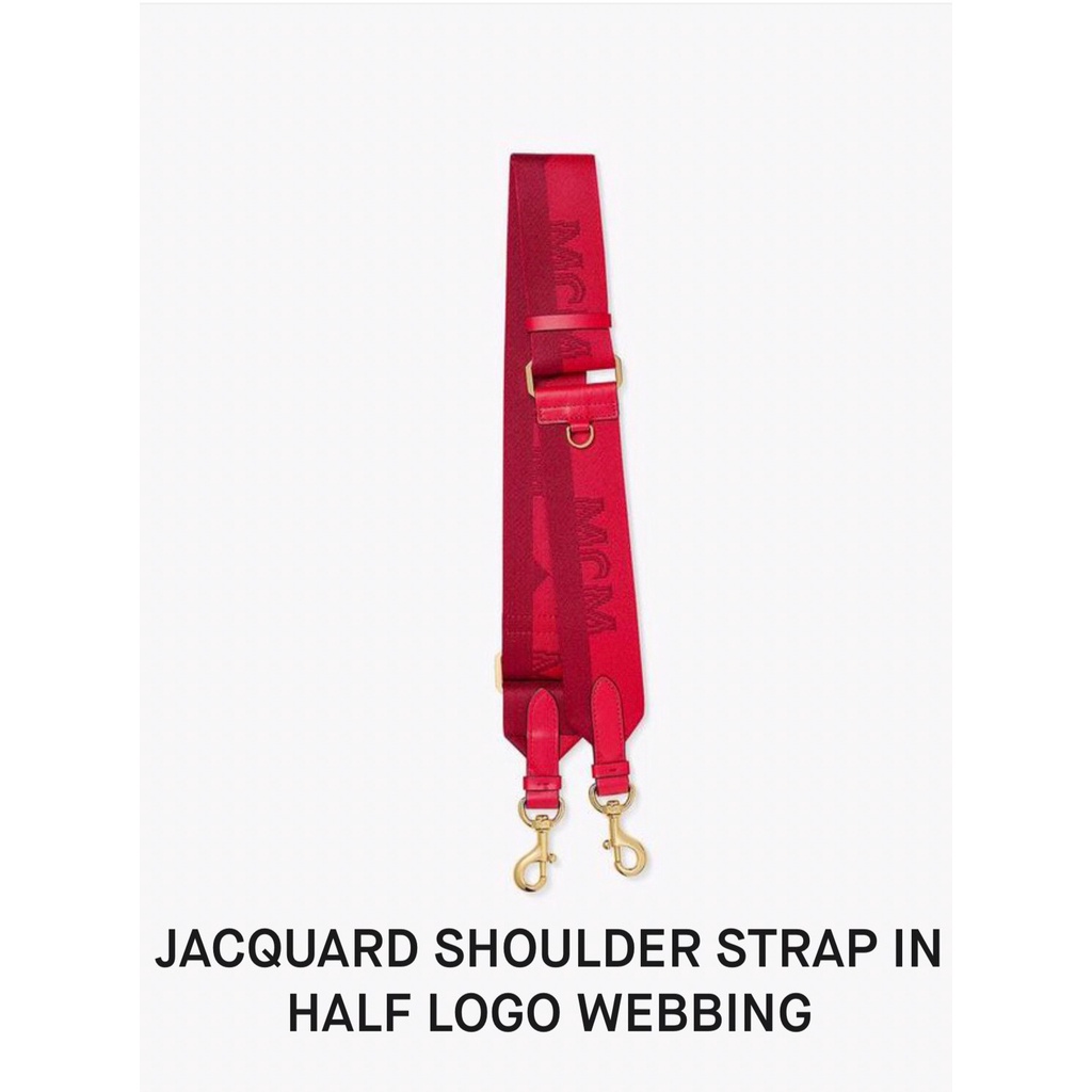 สายกระเป๋า ผ้าสปอร์ตสีแดง MCM Jacquard Shoulder Strap in Half-Logo Webbing สีแดง อะไหล่ทอง