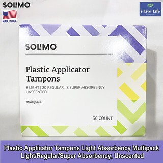 ผ้าอนามัยแบบสอด 1 กล่อง คละแบบ 36 ชิ้น Plastic Applicator Tampons Multipack 1 Box 36 Count - Solimo