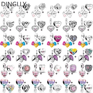 Dinglly 2 ชิ้น / ล็อต สีชมพู หัวใจ แม่ &amp; ลูกสาว เสน่ห์ แม่ หัวใจ ลูกปัด สุขสันต์วันเกิด ลูกโป่ง จี้ DIY เครื่องประดับ อุปกรณ์เสริม