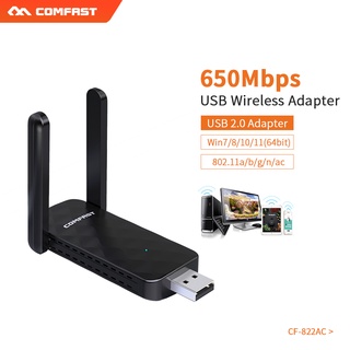 ไดรเวอร์ฟรี USB WiFi อะแดปเตอร์ 650Mbps Dual Band 2.4g / 5Ghz ตัวรับสัญญาณภายนอกไร้สาย พร้อมเสาอากาศ 2 * 3dbi สําหรับ PC / แล็ปท็อป / เดสก์ท็อป