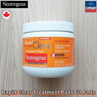 Neutrogena® Rapid Clear Treatment Pads 60 Pads นูโทรจีนา แผ่นทรีทเม้นต์ ทำความสะอาดผิวหน้า สำหรับผิวเป็นสิว