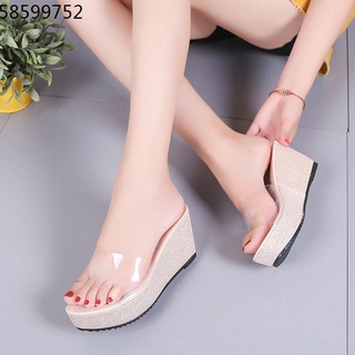 Slope heel shoe transparent summer new high -heeled thick bottom slopes heel sandals