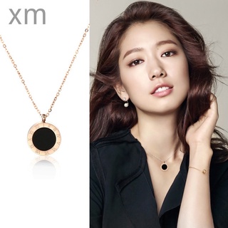 เครื่องประดับ สร้อยคอโซ่ เหล็กไทเทเนียม สเตนเลส 18K จี้เลขโรมัน ทรงกลม กันน้ํา สีโรสโกลด์ หรูหรา ไม่จางหาย สําหรับผู้หญิง