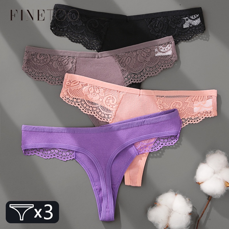 Finetoo กางเกงชั้นใน บิกินี่ ผ้าฝ้าย ลูกไม้ นุ่ม สําหรับผู้หญิง S-XL 3 ชิ้น/ชุด - รูปที่ 3