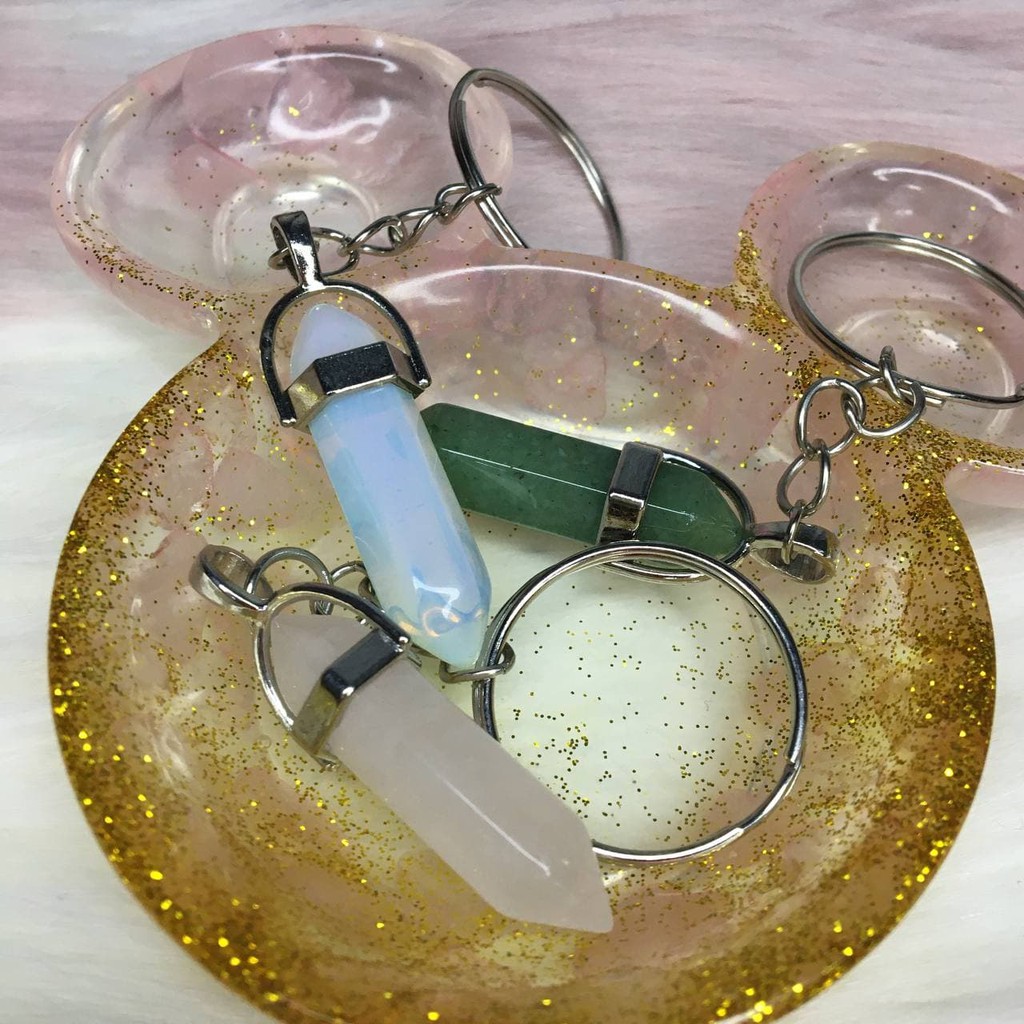 PENDULUM KEYCHAIN ROSE QUARTZ, OPAL, GREEN AVENTURINE