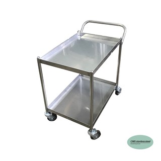 CMS รถเข็น stainless steel cart รถเข็นสเตนเลส 2 ชั้น ขนาด52*72ซม.ความสูง80ซม.ความสูงระหว่างชั้น55ซม. ใส่ล้อยาง ขนาด4นิ้ว