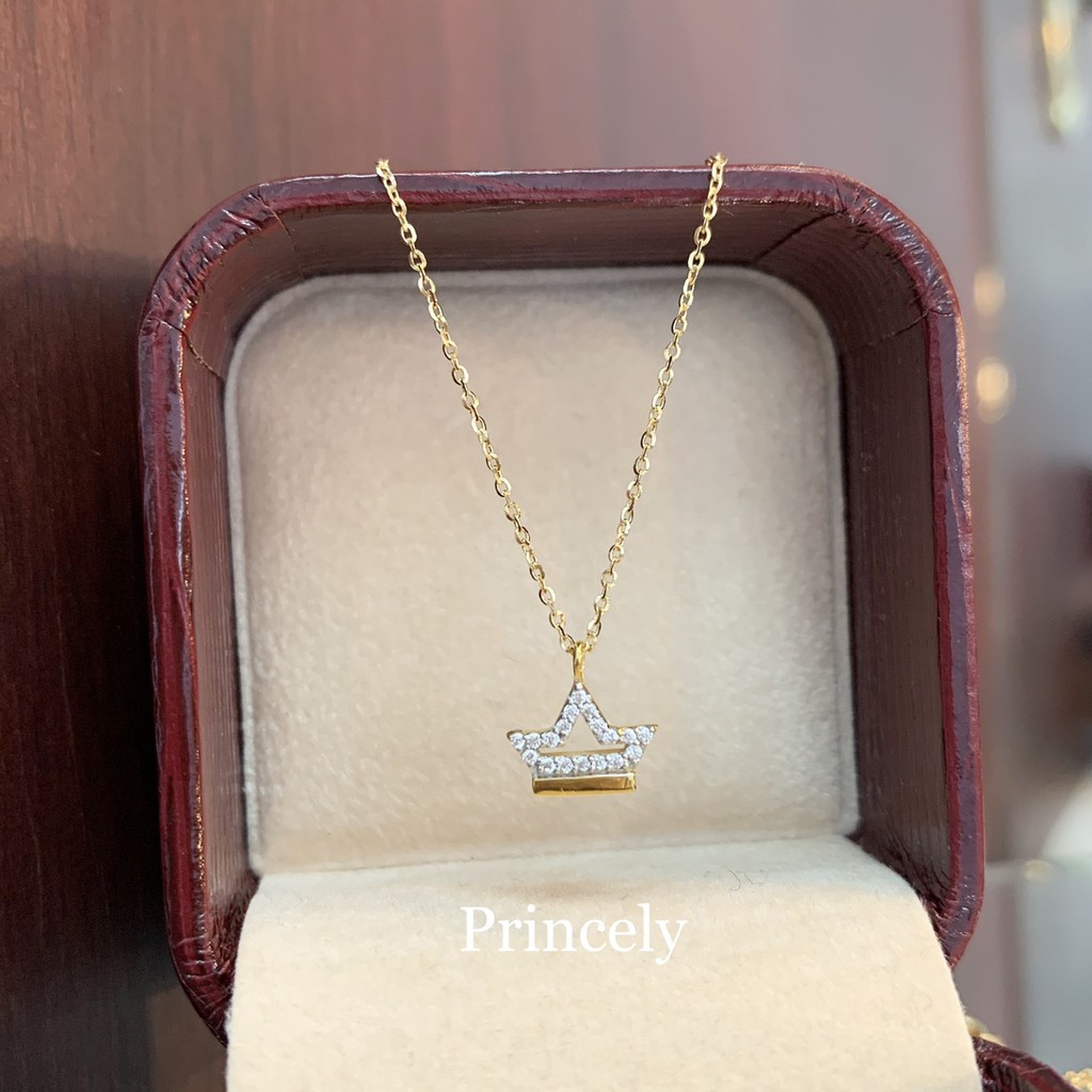 Princely สร้อยคอทองเคแท้ 9K พร้อมจี้มงกุฎทอง9Kแท้ นำเข้าจากอิตาลี