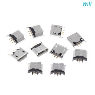 Will ซ็อกเก็ตแจ็คบัดกรี Micro USB Type B ตัวเมีย 180 องศา 5-Pin SMD SMT 10 ชิ้น