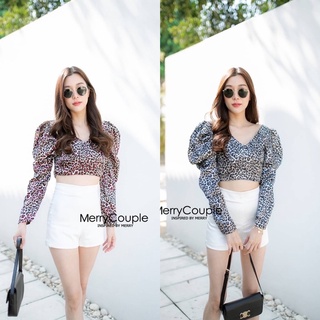 Korea Vintage Blouse เสื้อครอป คอวี ลายเสือ เซ็กซี่ ปาร์ตี้ ซิปหลัง สวยแซ่บมากๆ