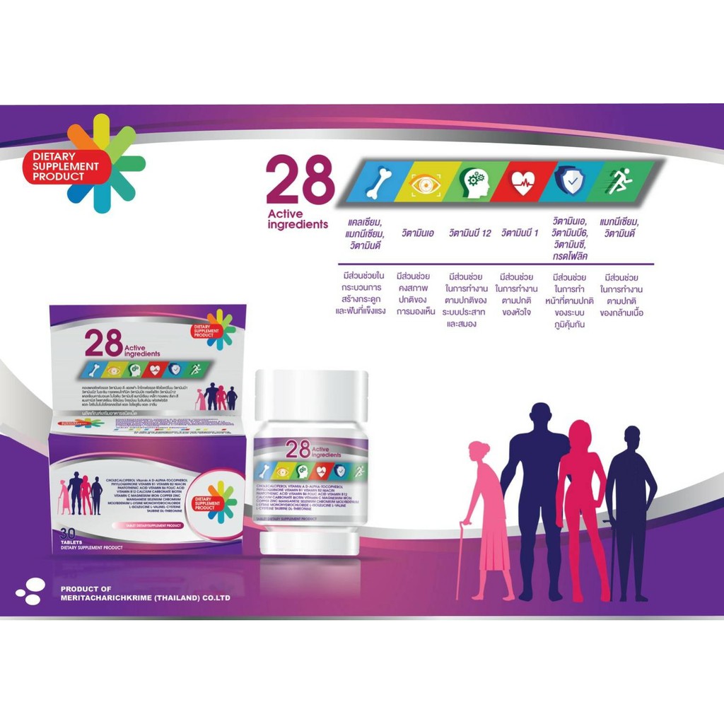 MTV 28 Active ingredients วิตามินรวมบำรุงร่างกาย 28 ชนิด ขนาด 30เม็ด