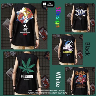【 การออกแบบแบบสุ่ม】เสื้อกล้ามพิมพ์ลายคอกลมผู้ชายสีดำ / สีขาว M-3XL &amp; เสื้อรัดกล้ามเนื้อ &amp; แซนโดเครื่องรางมงคลลายสตรีทแฟชั่น