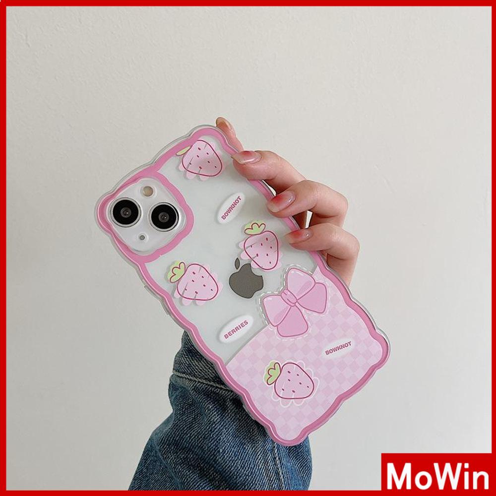 iPhone Case Silicone Soft Case Clear Case Wave Non-Slip Shockproof Camera Full Coverage Protection Pink Strawberry For iPhone 13 Pro Max iPhone 12 Pro Max iPhone 11 iPhone 7 Plus #8