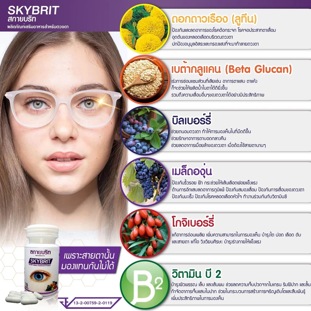 สกายบริท SKYBRIT บำรุงดวงตา วิตามิน บำรุงสายตา ตาพร่ามัว มองไม่ชัด ขนาดบรรจุ 60 แคปซูล/กป thumbnail 9