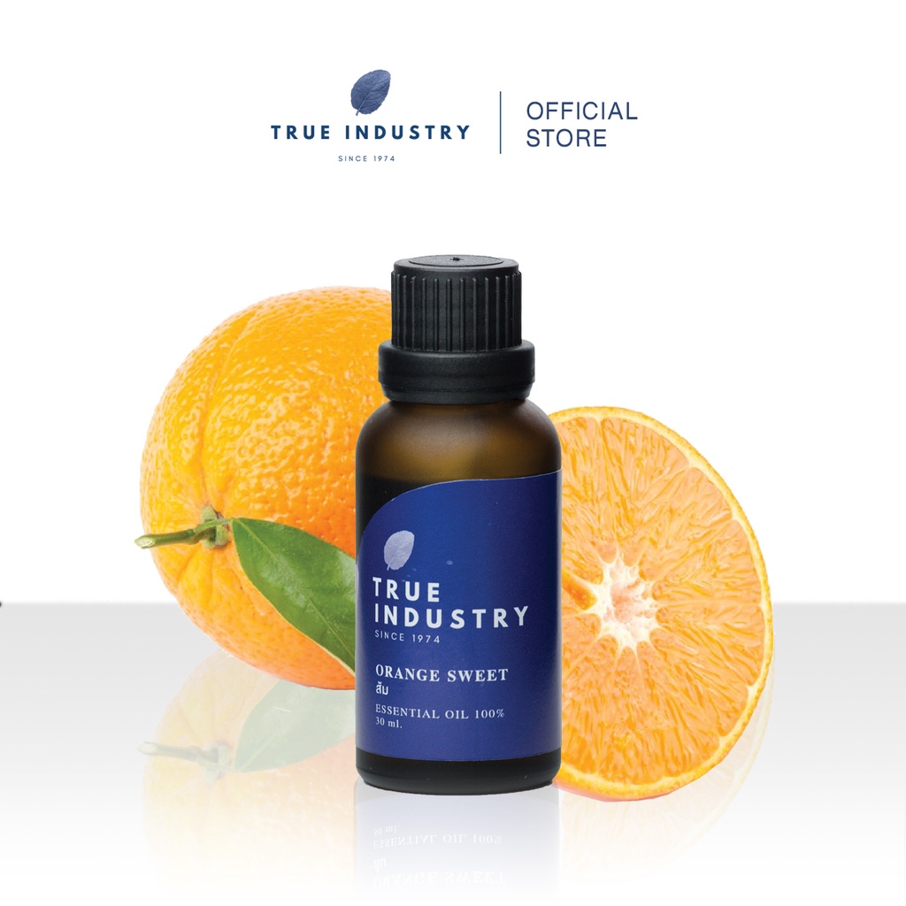 True industry น้ำมันหอมระเหย 100 % กลิ่นออเร้นจ์ สวีท (Pure Orange sweet essential oil) แถมฟรี จุกสำหรับหยด