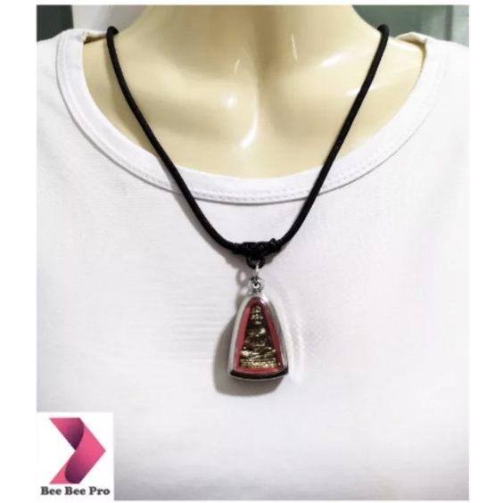 BBP120 - สร้อยคอเชือกร่มปรับระดับได้ถึง 27 นิ้ว 1 ห่วง สีดำ มาพร้อมหลวงปู่ทวด สร้อยคอห้อยพระ สร้อยคอ