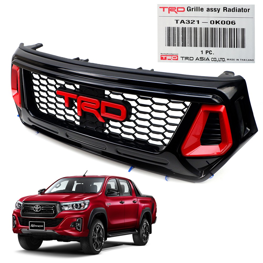 กระจังหน้า ทรง TRD แท้ สีดำด้าน+แดง สำหรับ Toyota Hilux Sr5 Revo Rocco 4x2 4x4 ปี 2018-2019