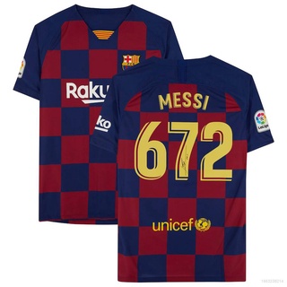 เสื้อยืด ลายทีมชาติฟุตบอล Barcelona Jersey Messi 672 SY3 2019 2020 ชุดเหย้า สไตล์เรโทร สําหรับผู้ชาย และผู้หญิง YS3