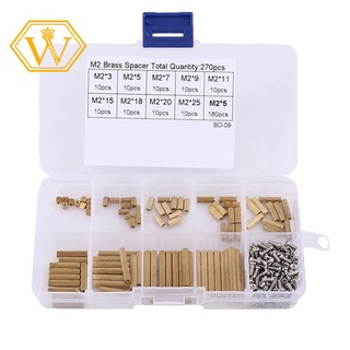 270Pcs M2 Hex Brass Standoff with Metal Screws Kit with Plastic Box