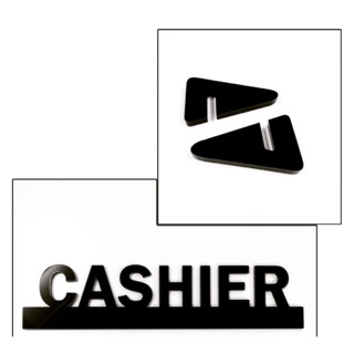 ป้ายตัวอักษร cashier สีดำ ฟรีฐานตั้ง