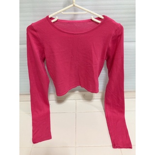 เสื้แไหมพรหม สีชมพูแขนยาวทรงคอบ สภาพใหม่