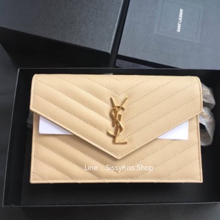 New Saint Laurent Envelope Chain Wallet Powder Grained Leather