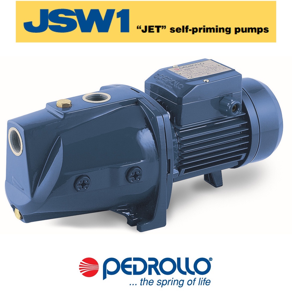 ปั๊มน้ำ ปั๊มหอยโข่ง อิตาลี ระบบ JET ดูดลึก 9 เมตร รุ่น JSWm 0.7 HP 0.85 HP และ 1 HP SELF PRIMING PEDROLLO ใบพัดทองเหลือง
