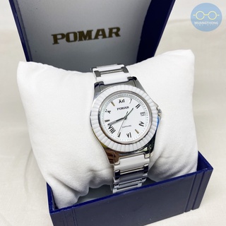 POMAR นาฬิกาข้อมือผู้หญิง ขอบตัวเรือนเซรามิคสีขาวและตัวเรือนสแตนเลส หน้าปัดสีขาว รุ่น PM13148S