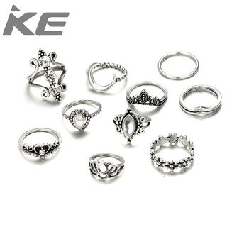 Moon set ring geometric water drop zircon heart-shaped diamond lotus crown 10-piece ring for g