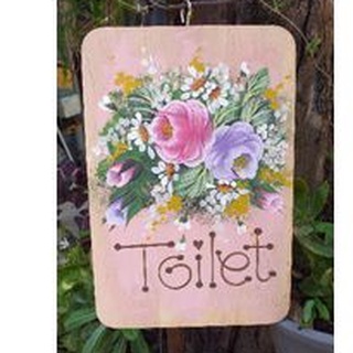 ป้ายtoilet ป้ายห้องน้ำ ลายกุหลาบงานเพ้นท์ เขียนตามสั่ง