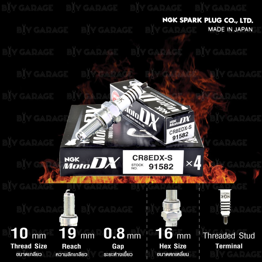 NGK หัวเทียน MotoDX ขั้ว Ruthenium [ CR8EDX-S ] 1 หัว สำหรับ TNT300 / Vespa / Exciter150 / Ninja250 