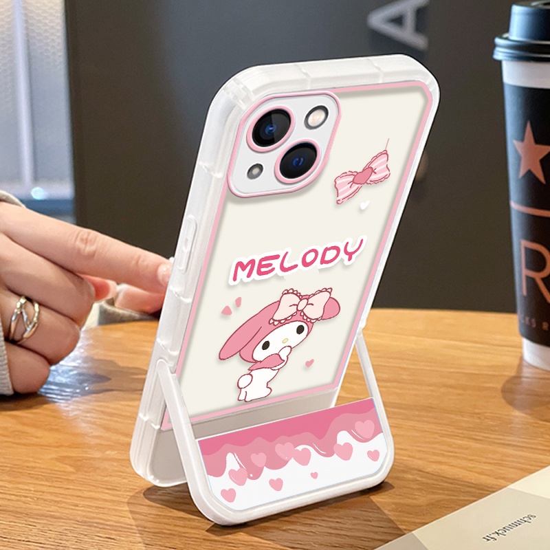 เคสโทรศัพท์มือถือแบบนิ่ม ใส กันกระแทก ลายการ์ตูนกระต่ายน่ารัก พร้อมที่ตั้งวาง สําหรับ IPhone 13 13 Pro 7 8 Plus X XR XS 11 12 Pro Max SE 2020 6 6S