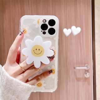 Venki - เคส iPhone ซิลิโคนเคสใสเคสใสขอบเหลี่ยมพร้อมขาตั้งพับ Popsocket กันกระแทกกล้องป้องกันแบบเต็มรูปแบบดอกเดซี่สไตล์ดอกไม้สำหรับ iPhone 12 Pro Max 7 Pro Max SE 12 X Xr MAX 7plus XS mini 8 iphone 11 SE2020 8plus