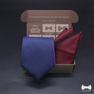 เซ็ทเนคไทน้ำเงิน + ผ้าเช็ดหน้าสูท-Blue Necktie+ pocket square