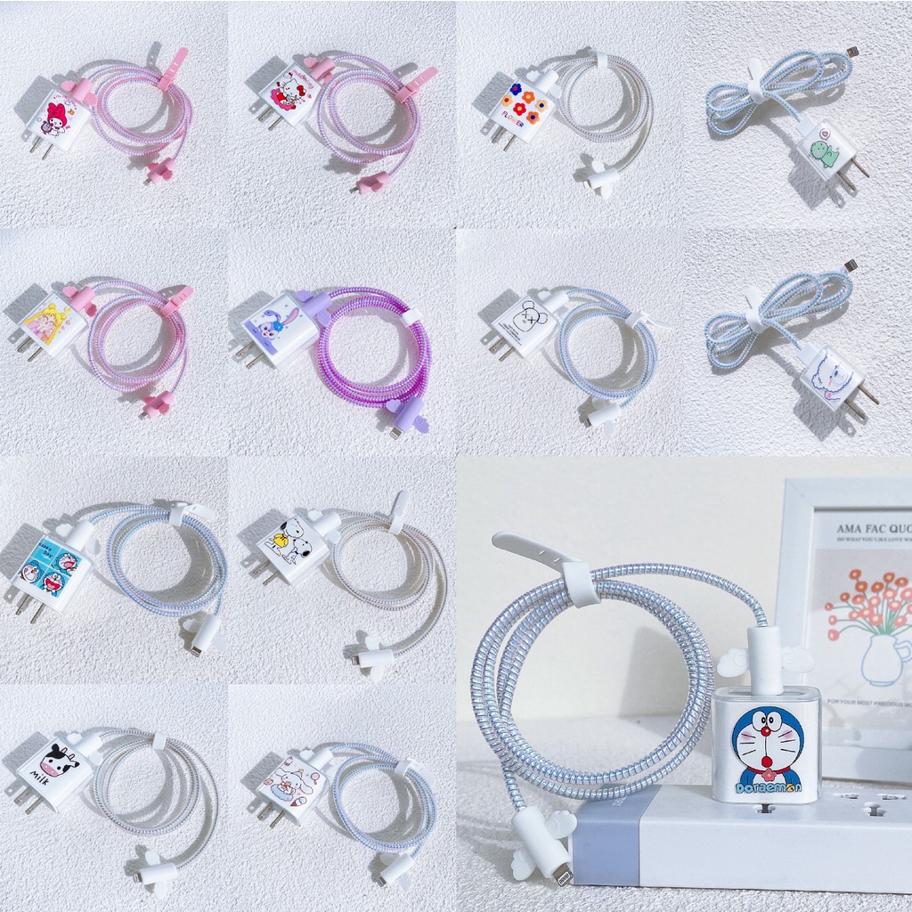 20W 🔥พร้อมส่ง🔥พร้อมส่ง️ชุดแต่งสายชาร์จลายการ์ตูน เคสหัวชาร์จ ชุดถนอมสายชาร์จการ์ตูนน่ารักๆพร้อมส่งจากไทย