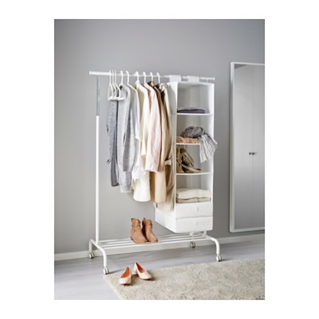RIGGA ริกก้า ราวแขวนผ้า ปรับระดับได้ มีล้อ สีขาว IKEA