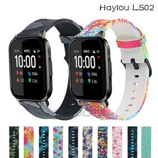 สายนาฬิกาข้อมือ ซิลิโคนนิ่ม ลายพราง ดอกไม้ สําหรับ Xiaomi Haylou LS02 Smart Wristband