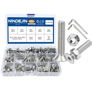 NINDEJIN ชุดสกรูสแตนเลส M2 M2.5 M3 M4 M5 M6 Bolt And Nut Set