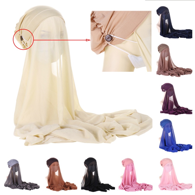 Zzz Hijab Chiffon Wrap สําหรับผ้าพันคอหัวสีทึบลื่น Hijab พร้อมหมวกสําหรับผู้หญิง