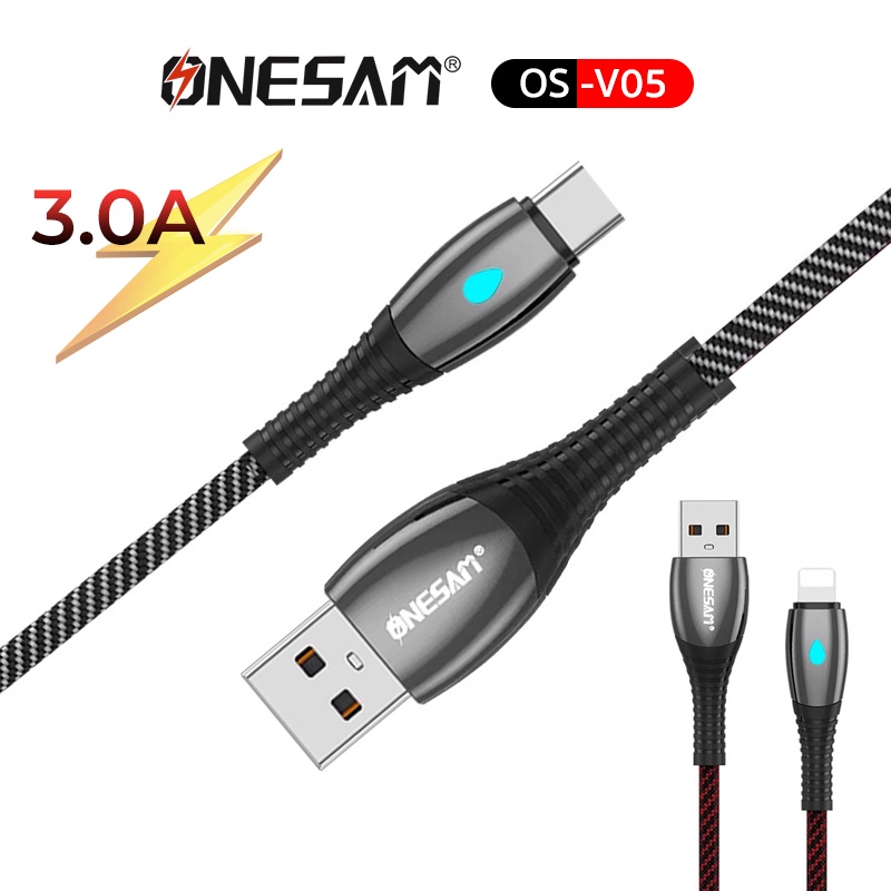 ONESAM รุ่น OS-V05 สายชาร์จและถ่ายโอนข้อมูล LED Data Cable FAST Charging ชาร์จไว 3.0A ยาว 1 ม. ของแท้ 100% ประกัน 1 ปี – โปรปัง