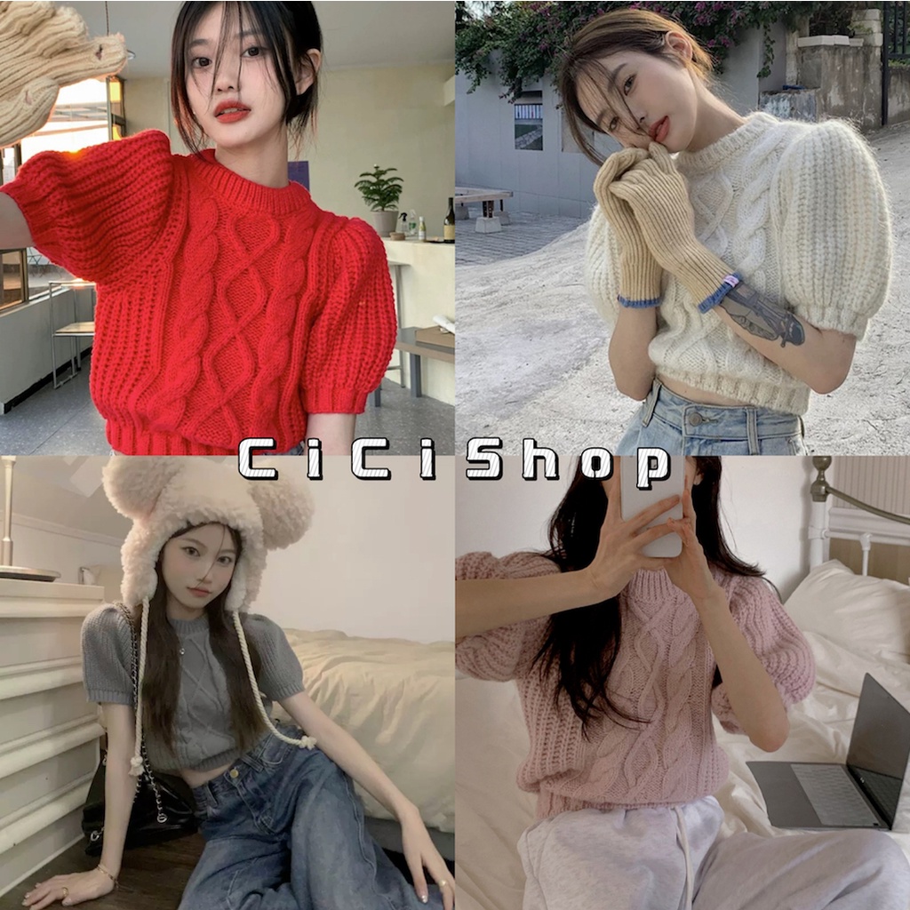 Cicishop(Z351)เสื้อไหมพรมคอปืนแขนตุ๊กตานุ่มนิ่ม ทอลายเปียทั้งตัว มาในโทนสีสดใสๆ ทรงสวย ยืดได้เยอะ