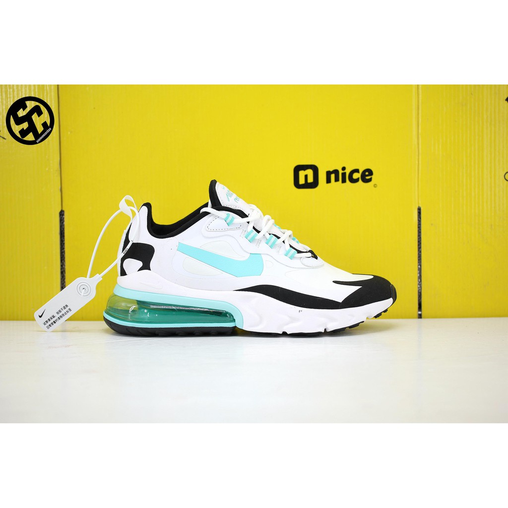 Original Nike Wmns Air Max 270 React สีดำและสีขาวสีเขียว สบายๆกีฬา รองเท้าวิ่ง ผู้ชายและผู้หญิงรองเท้า CJ0619-001
