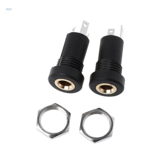 ROX 2X 3.5MM Audio Jack Socket 3 Pole Black Stereo Solder Panel Mount Gold With Nuts